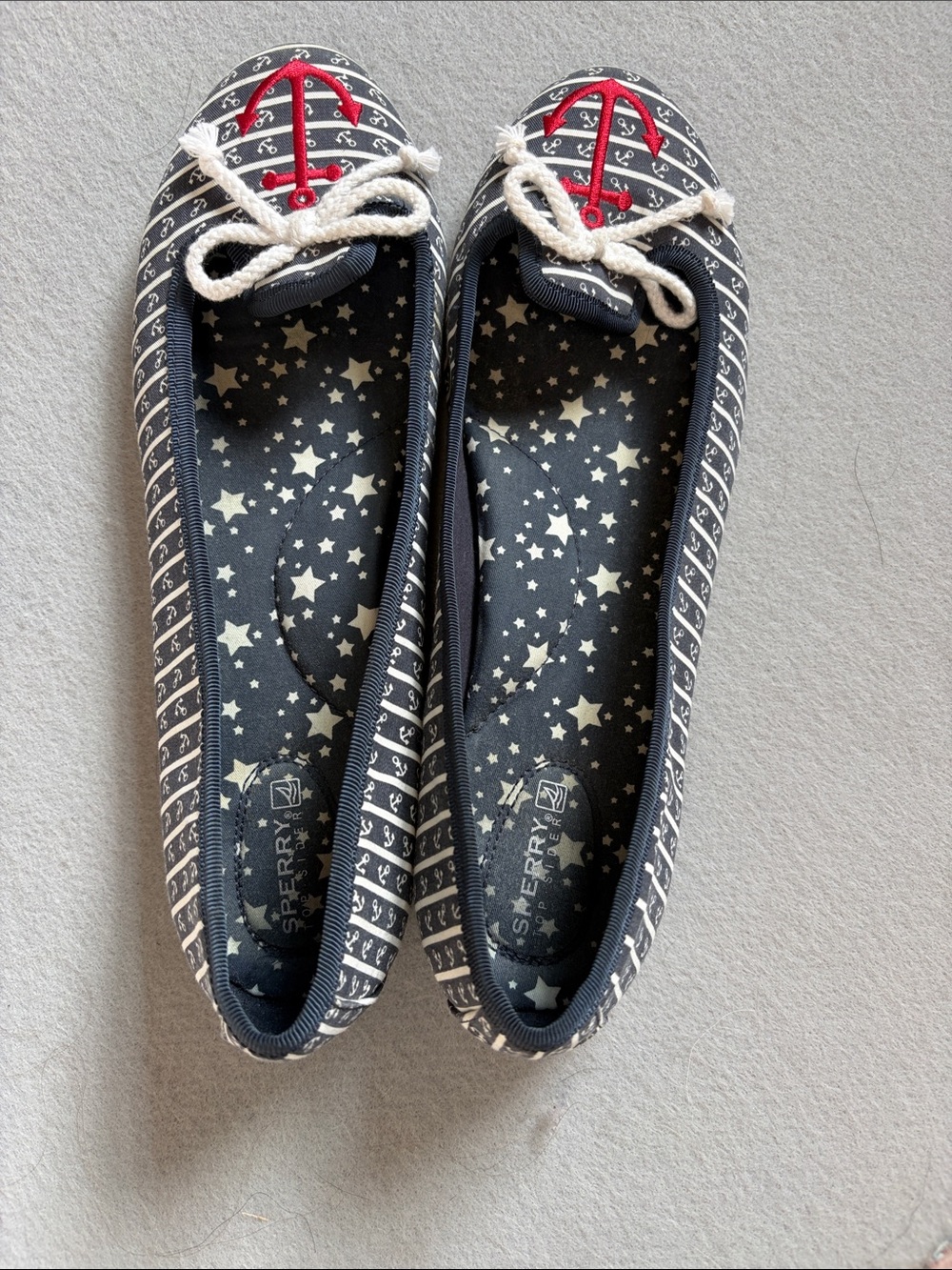 Sperry Navy Anchor & Star Print Ballet Flats with Red Accent